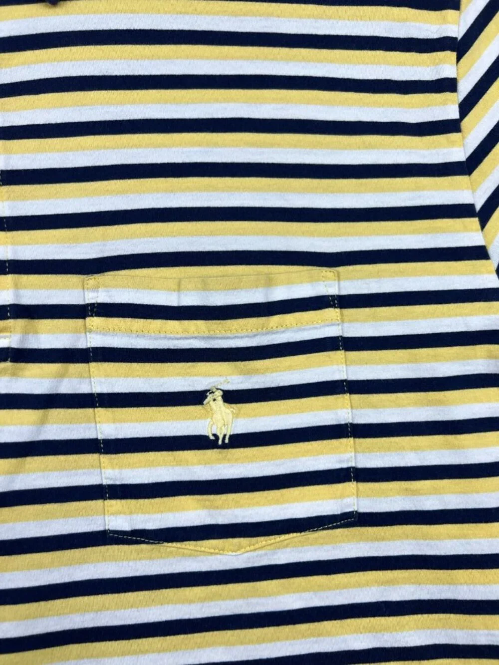 Polo Ralph Lauren Polo Shirt Large Yellow White Navy Blue Striped Yellow Pony
